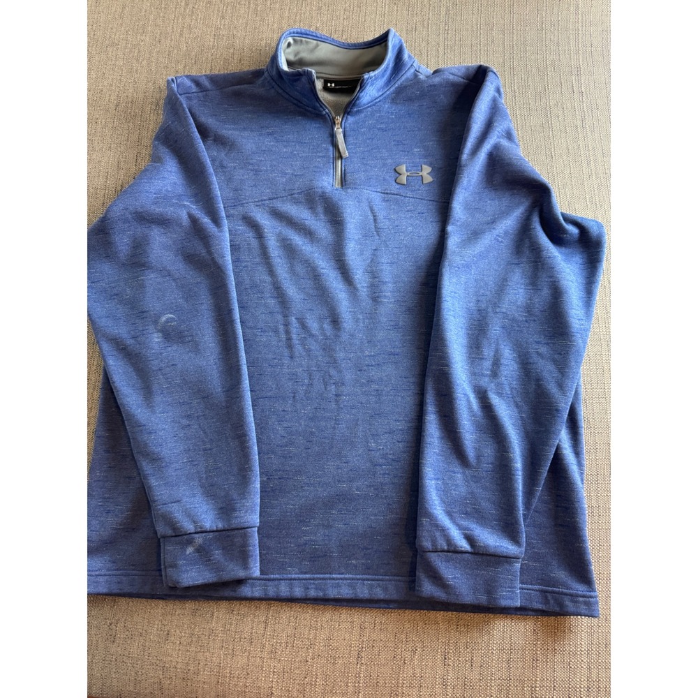 Under Armour Mens ColdGear Quarter Zip Pullover Blue Heathered Fleece Large